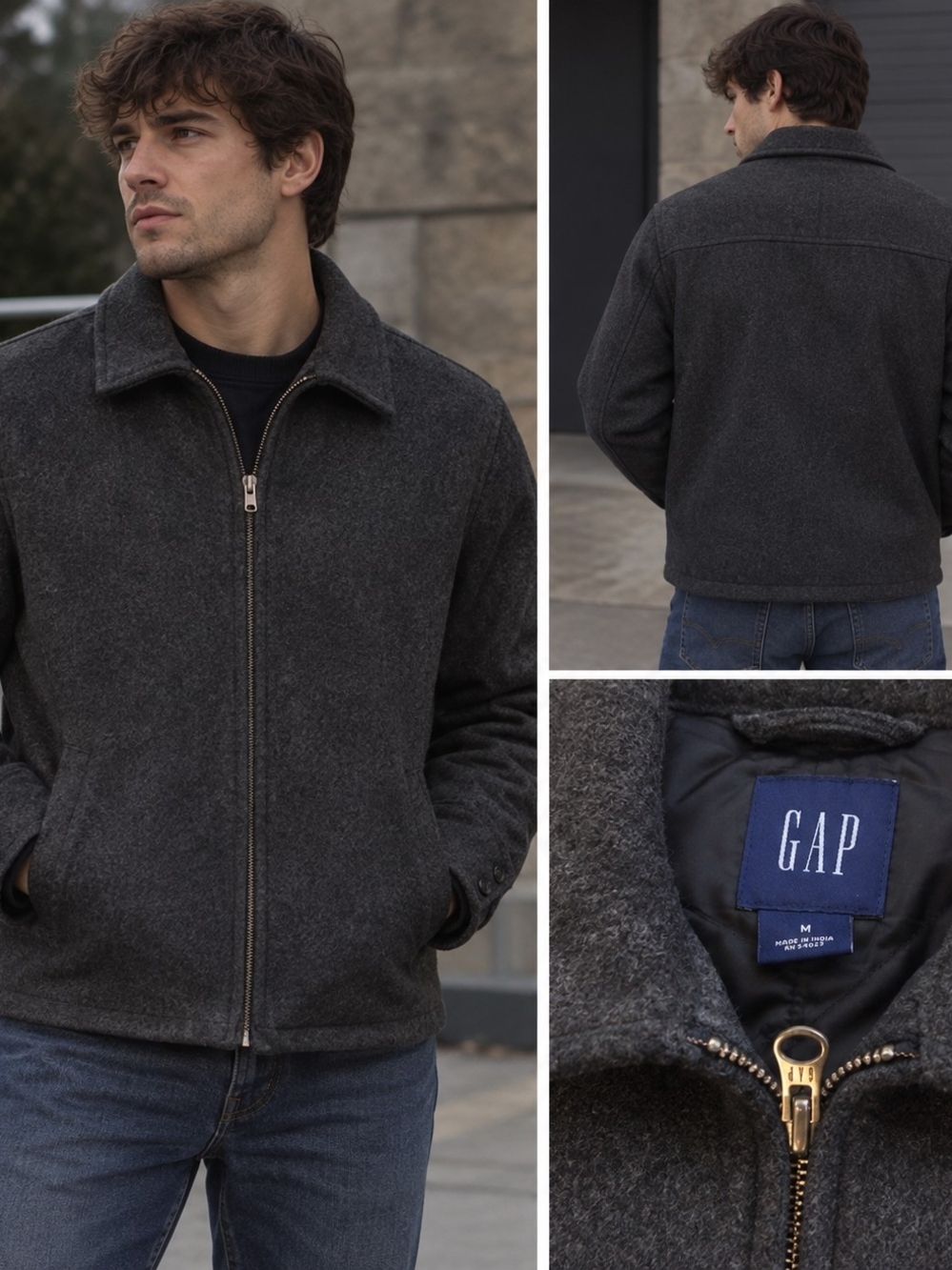 Gap Wool Blend Zip Jacket Gray Medium